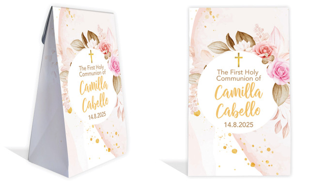 Pretty Roses Communion Personalised Gusset Favour Bag