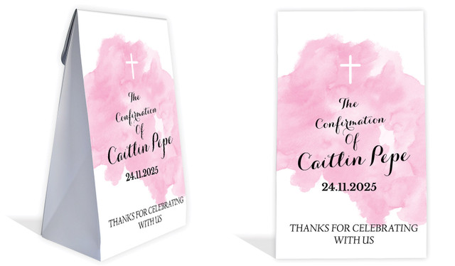 A Splash Of Watercolour Pink Confirmation Personalised Gusset Favour Bag