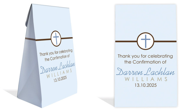 Cross Blue Confirmation Personalised Gusset Favour Bag