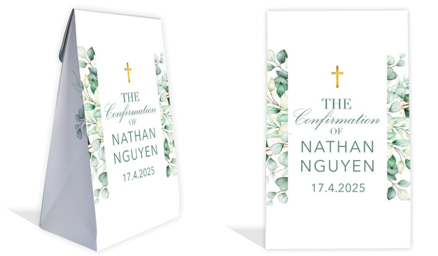 Eucalyptus Watercolour Confirmation Personalised Gusset Favour Bag