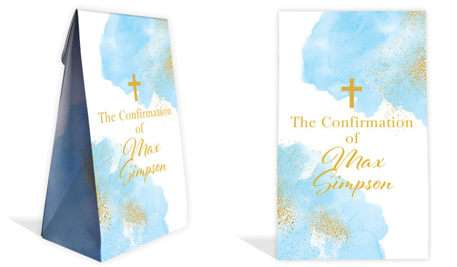 Gold Sparkle on Blue Confirmation Personalised Gusset Favour Bag