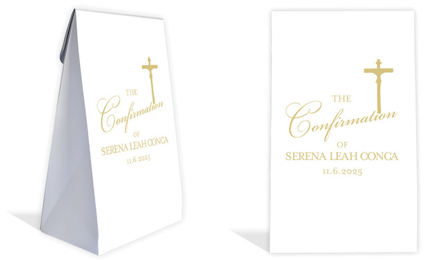Gold Writing Confirmation Personalised Gusset Favour Bag