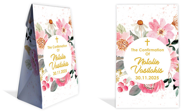 Pink Garden Confirmation Personalised Gusset Favour Bag