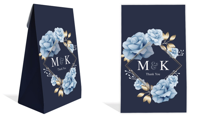 Flowers On Navy Engagement Personalised Gusset Favour Bag