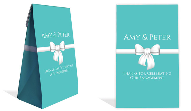 Turquoise Blue Bow Engagement Personalised Gusset Favour Bag