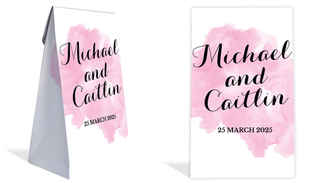 A Splash Of Watercolour Pink Wedding Personalised Gusset Favour Bag