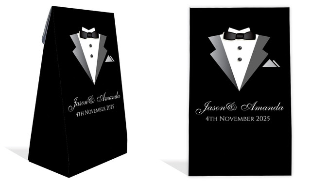 Bride & Groom Suit Wedding Personalised Gusset Favour Bag