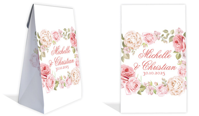 Classic Rose Border Wedding Personalised Gusset Favour Bag