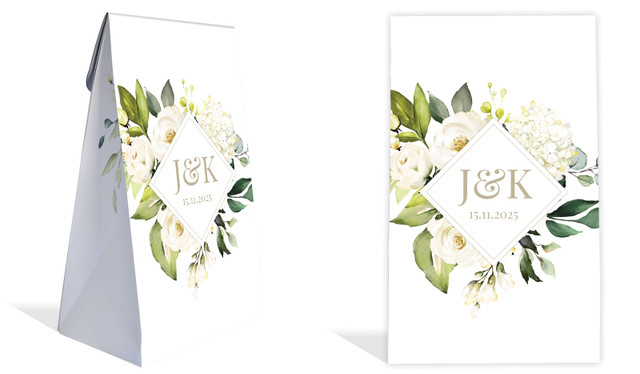 Diamond On White Roses Wedding Personalised Gusset Favour Bag