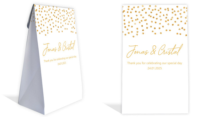 Gold Confetti On White Wedding Personalised Gusset Favour Bag