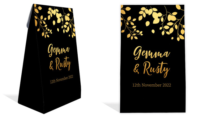 Gold Leaves Wedding Personalised Gusset Favour Bag