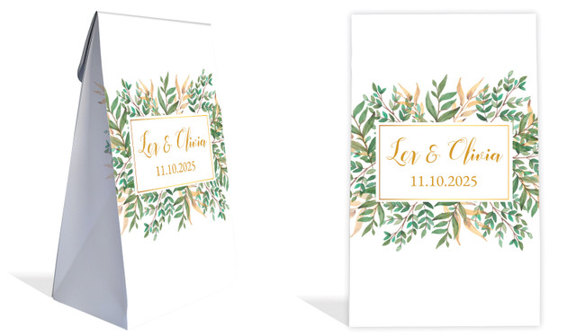 Leaves On Gold Wedding Personalised Gusset Favour Bag
