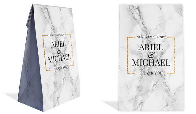 Marble Gold Frame Wedding Personalised Gusset Favour Bag