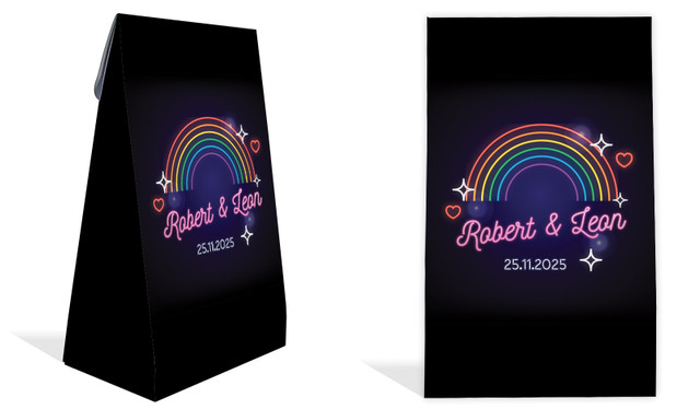 Neon Rainbow Wedding Personalised Gusset Favour Bag