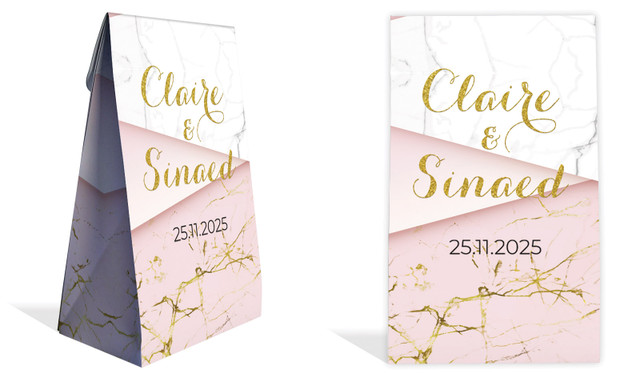 Pink And Marble Wedding Personalised Gusset Favour Bag