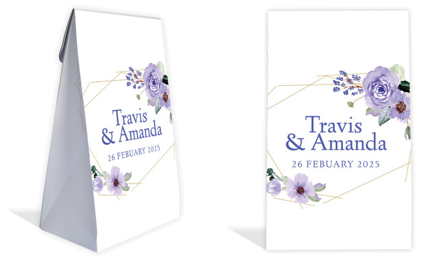 Violets On Gold Frame Wedding Personalised Gusset Favour Bag