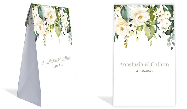 White Roses Hanging Wedding Personalised Gusset Favour Bag