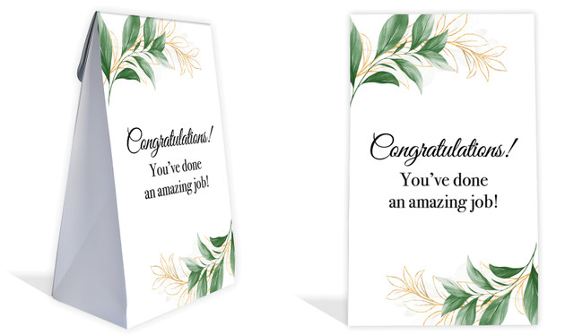 Gold And Green Leaves Congratulations Personalised Gusset Favour Bag