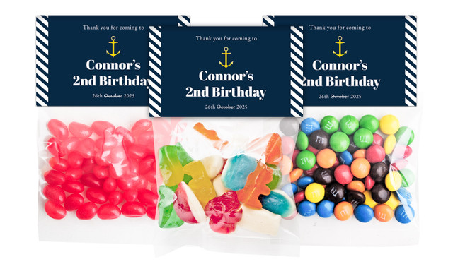 Gold Marine Nautical Lolly Bags With Custom Topper (Choice Of Filling)