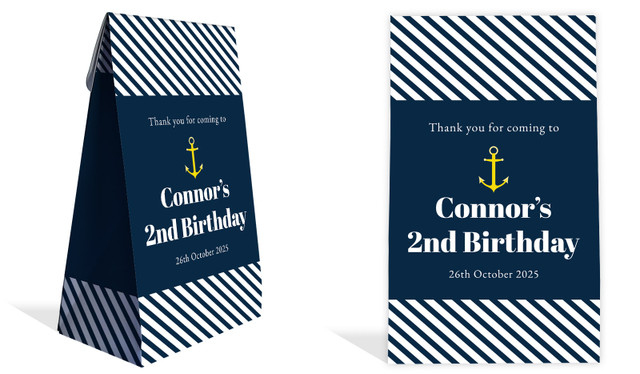 Gold Marine Nautical Kids Party Personalised Gusset Favour Bag
