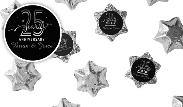 Big Number Silver Anniversary Personalised Foil Chocolate Stars