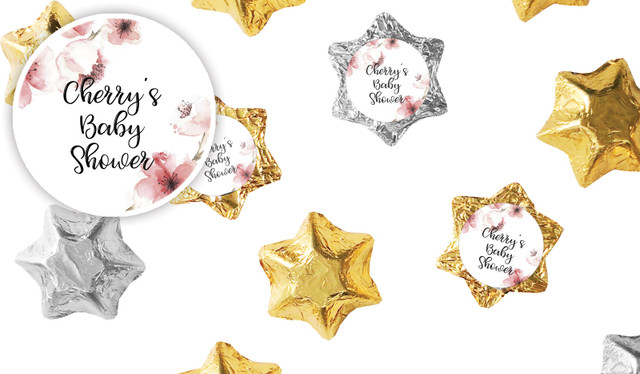 Cherry Blossoms Baby Shower Personalised Foil Chocolate Stars