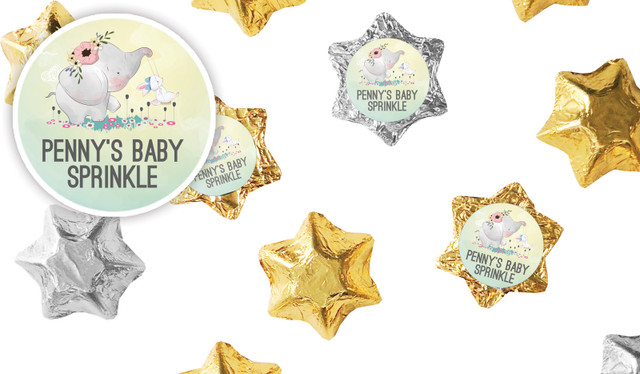Elephant And Friend Baby Shower Personalised Foil Chocolate Stars