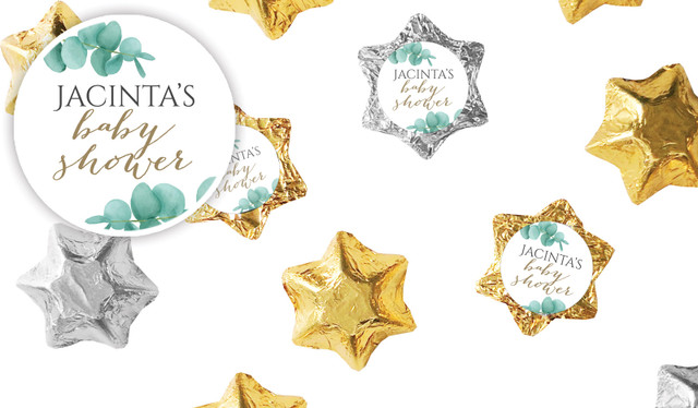 Eucalytpus Leaves Baby Shower Personalised Foil Chocolate Stars