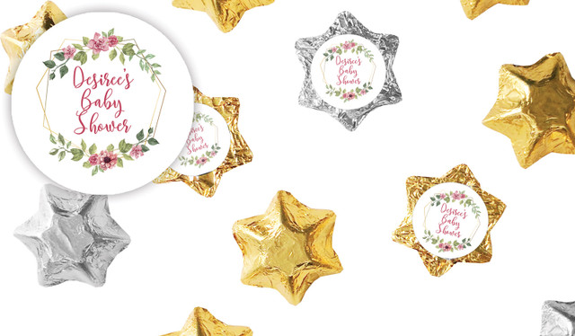 Floral Hexagons Baby Shower Personalised Foil Chocolate Stars
