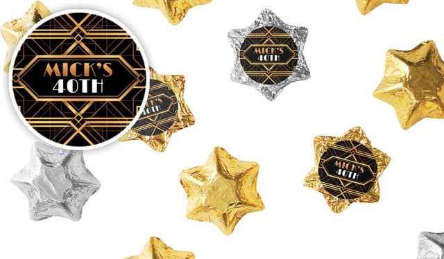 Art Deco Gold Personalised Foil Chocolate Stars