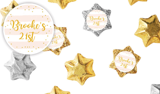 Striped Gold Confetti Personalised Foil Chocolate Stars