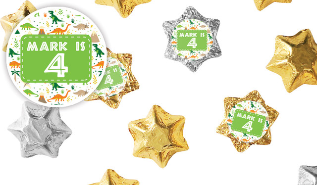 Dinosaur Background Kids Party Personalised Foil Chocolate Stars