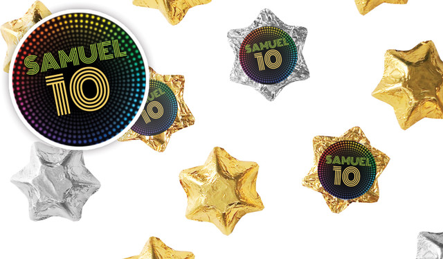 Disco Lights Kids Party Personalised Foil Chocolate Stars
