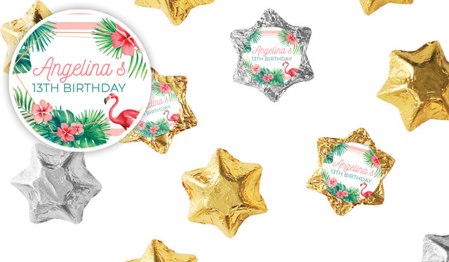 Flamingle Flamingo Kids Party Personalised Foil Chocolate Stars