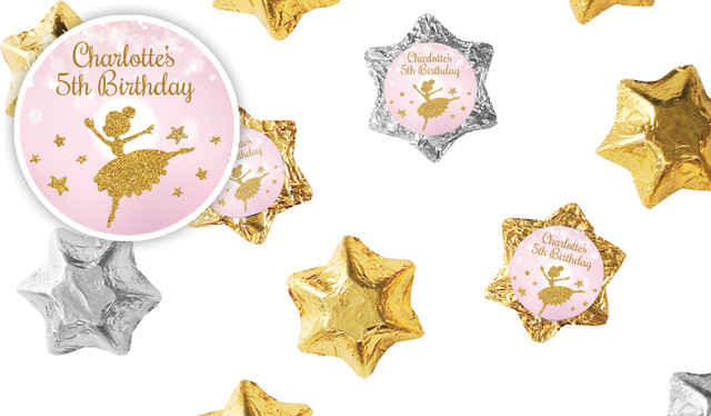 Golden Ballerina Kids Party Personalised Foil Chocolate Stars