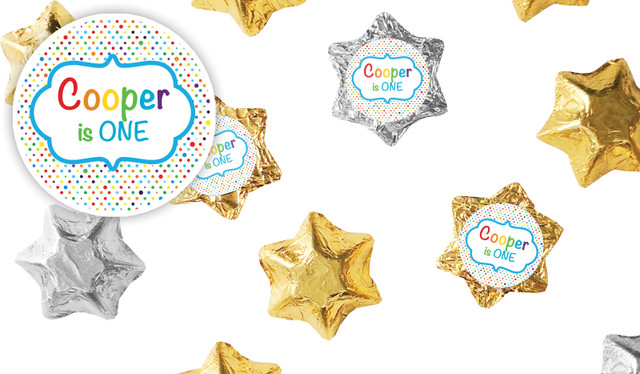 Happy Dots Kids Party Personalised Foil Chocolate Stars