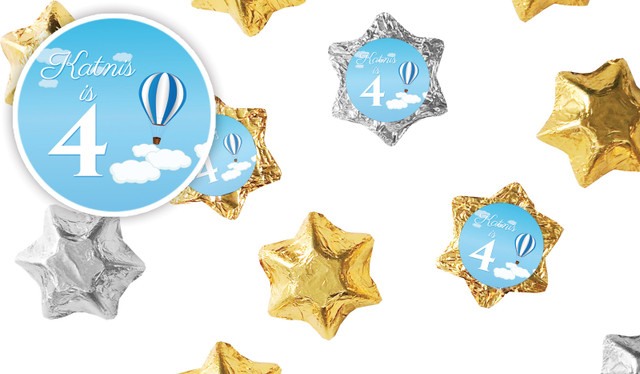 Hot Air Balloon Kids Party Personalised Foil Chocolate Stars