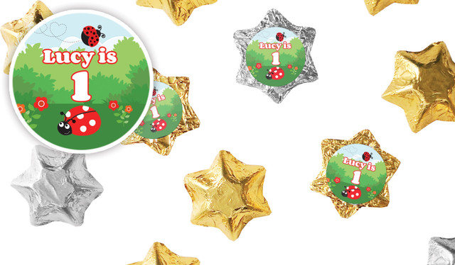 Lady Bug Kids Party Personalised Foil Chocolate Stars