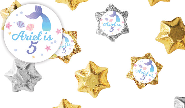 Mermaid Kids Party Personalised Foil Chocolate Stars