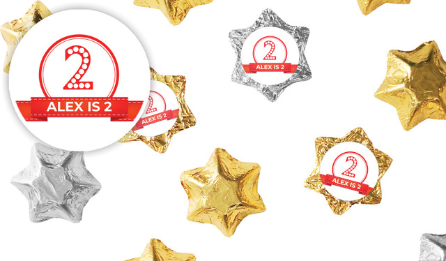 Number In Red Kids Party Personalised Foil Chocolate Stars