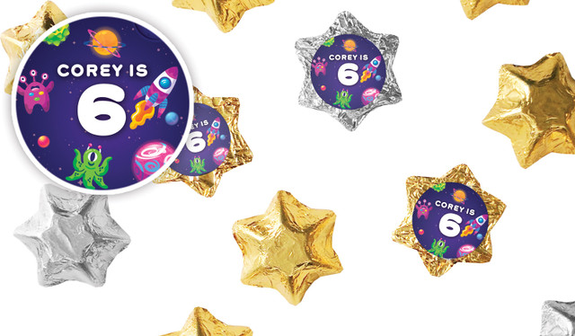 Outerspace Kids Party Personalised Foil Chocolate Stars