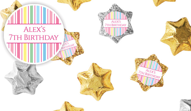 Pastel Stripe Kids Party Personalised Foil Chocolate Stars