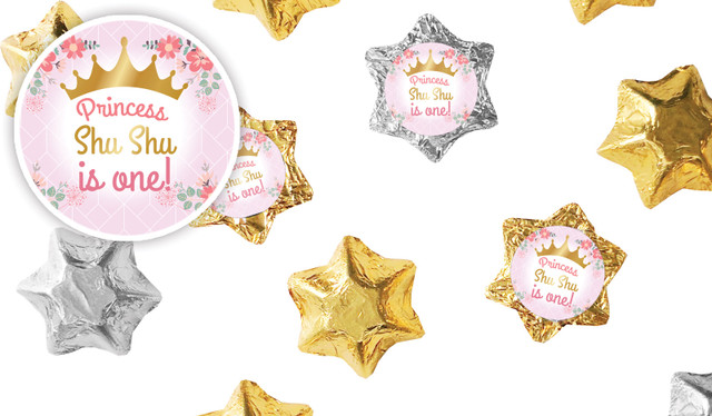 Princess Tiara Kids Party Personalised Foil Chocolate Stars