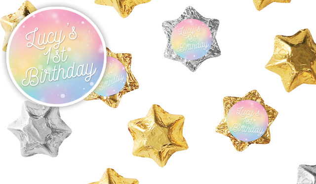 Rainbow Sparkle Kids Party Personalised Foil Chocolate Stars