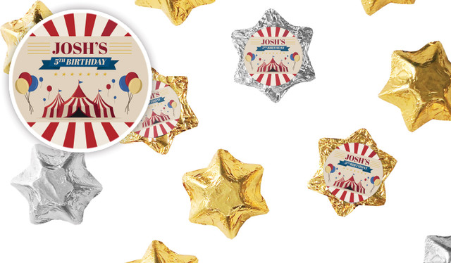 Retro Circus Kids Party Personalised Foil Chocolate Stars