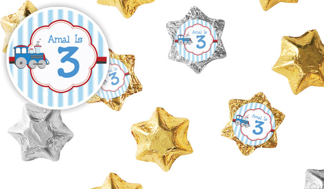 Toy Train Kids Party Personalised Foil Chocolate Stars