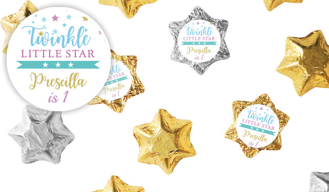 Twinkle Star 1st Birthday Kids Party Personalised Foil Chocolate Stars