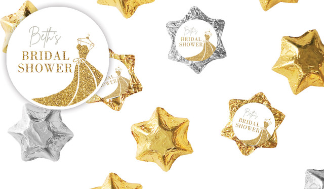 Glitter Dress Bridal Shower Personalised Foil Chocolate Stars