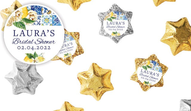 Mediterranean Bridal Shower Personalised Foil Chocolate Stars