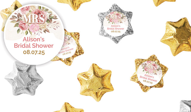 Mrs Floral Bridal Shower Personalised Foil Chocolate Stars